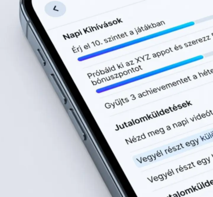 Mobilképernyő játékos feladatok listájával